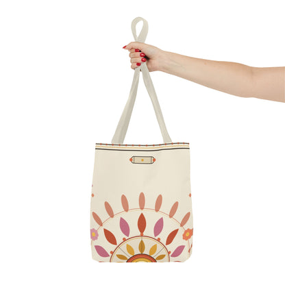 Boho Floral Mandala Tote Bag | Pastel Sunburst Pattern