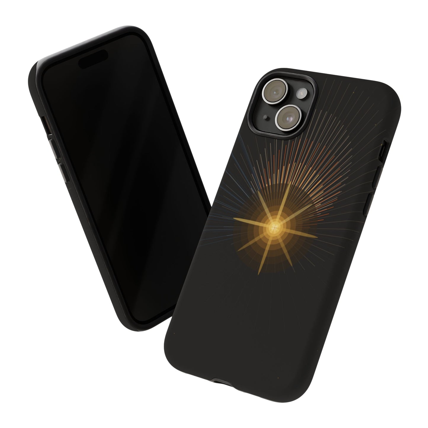 Tough Cases - Radiant Star Phone Case, Protective Black Shockproof Cover with Golden Light Design