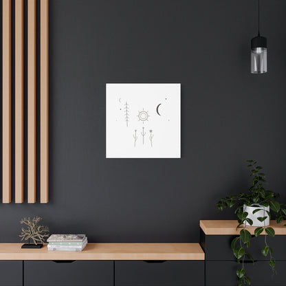 Minimal Sun Moon Botanical Canvas | Stretched Matte Wall Art
