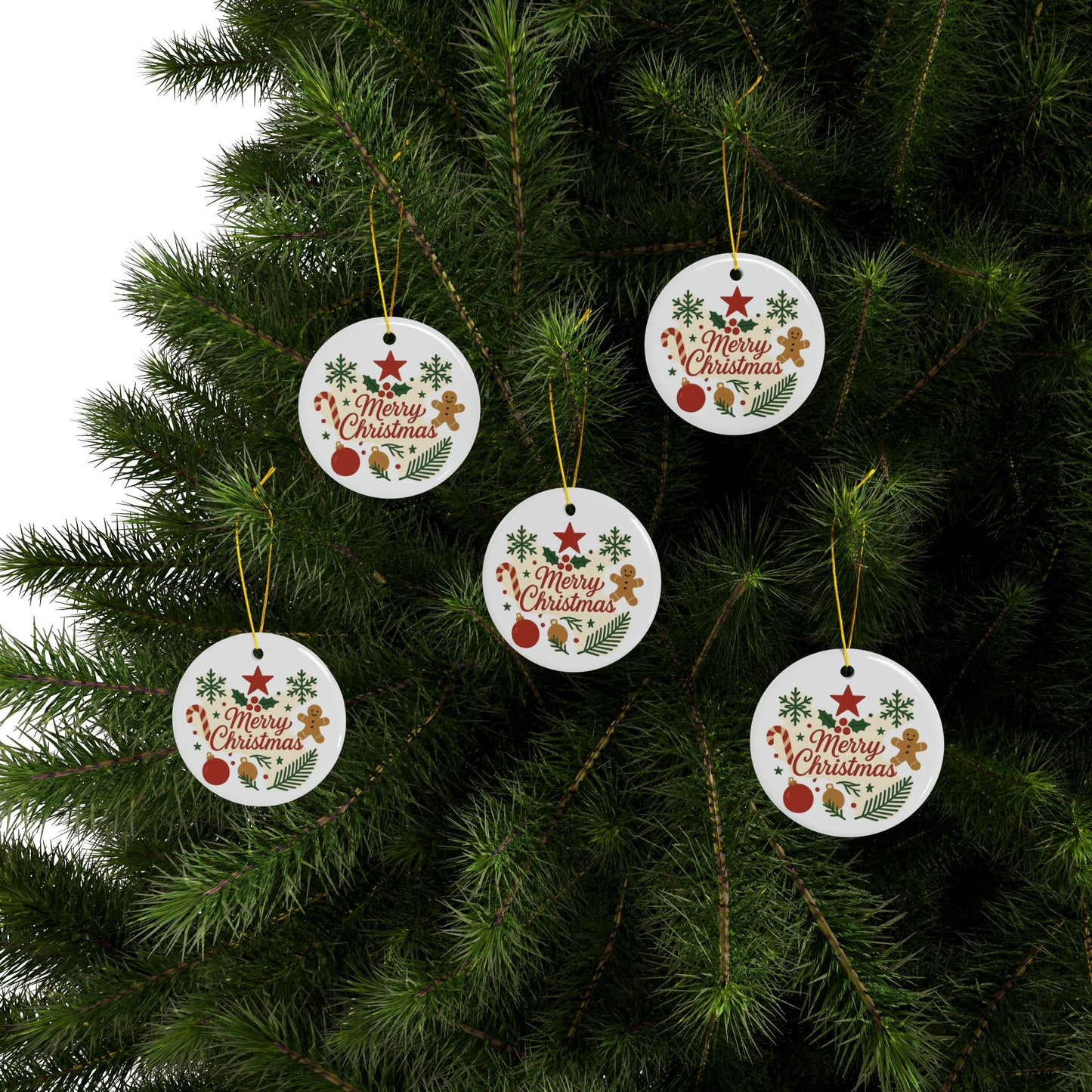 Merry Christmas Ceramic Ornament — Double-Sided Holiday Tree Decoration (Gingerbread & Candy Cane Design)