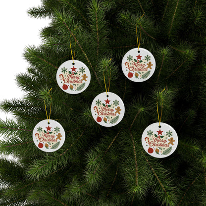 Merry Christmas Ceramic Ornament — Double-Sided Holiday Tree Decoration (Gingerbread & Candy Cane Design)