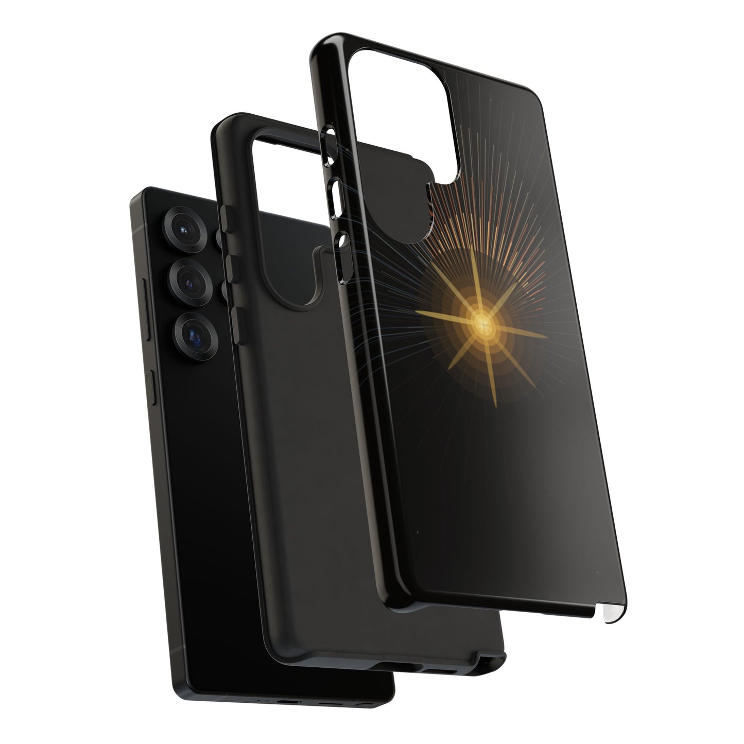 Tough Cases - Radiant Star Phone Case, Protective Black Shockproof Cover with Golden Light Design