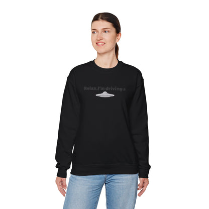 Relaxing UFO Driving Sweatshirt, Funny Gift for UFO Lovers, Unisex Crewneck Pullover, Casual Wear, Space Enthusiast Apparel