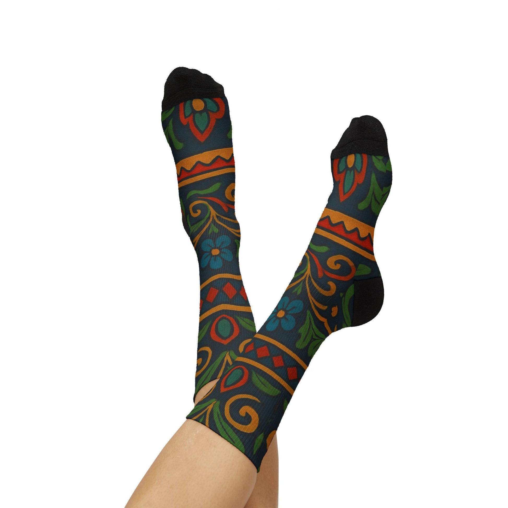 Victorian Floral Tile Sublimation Socks | Patterned Crew Socks - TRV