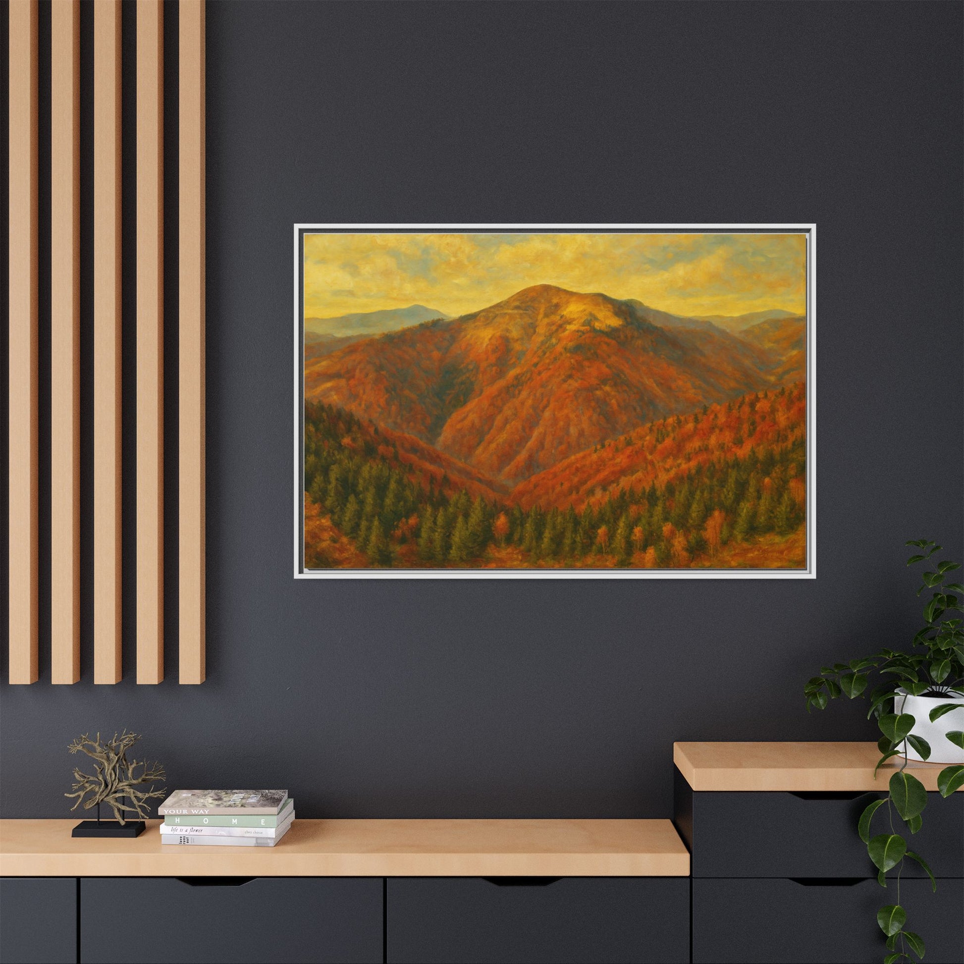 Autumn Landscape Wall Art, Cozy Home Decor, Nature Print, Framed Canvas, Fall Decorations, Gift Idea for Art Lovers - TRV