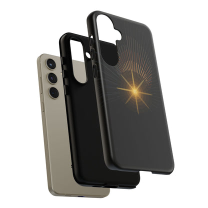 Tough Cases - Radiant Star Phone Case, Protective Black Shockproof Cover with Golden Light Design