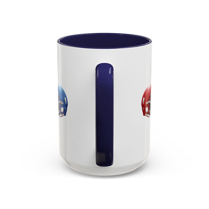 Football Helmet Coffee Mug — Red vs Blue Rivalry Accent Mug (11/15oz)