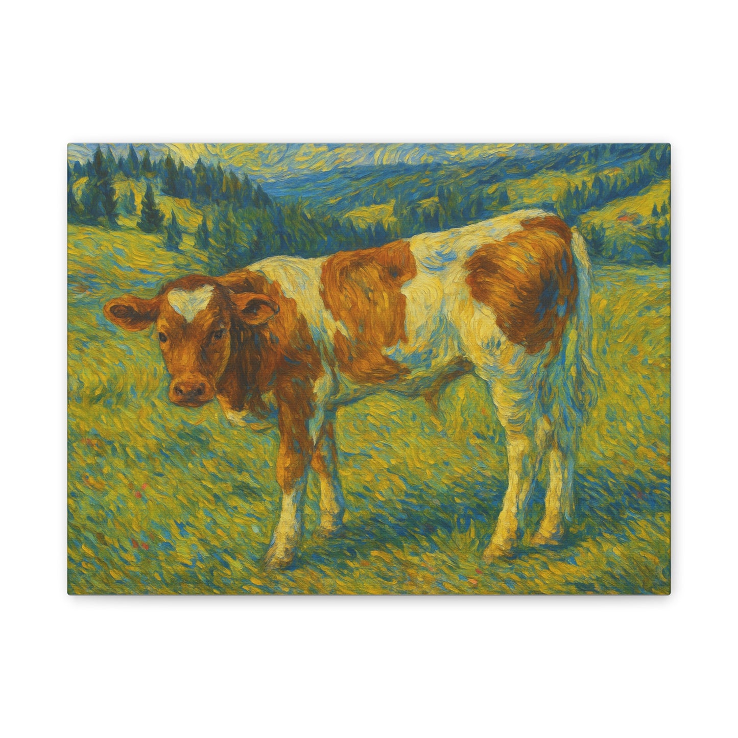 Artistic Cow Canvas Wall Art - Farmhouse Decor, Calf Painting