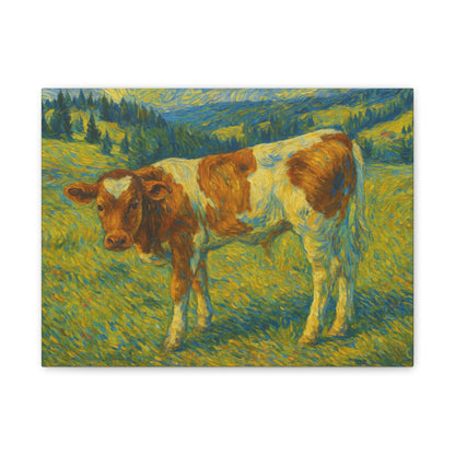 Artistic Cow Canvas Wall Art - Farmhouse Decor, Calf Painting