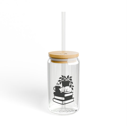 Glass Sipper Cup — Cozy Booklover Design (16oz)