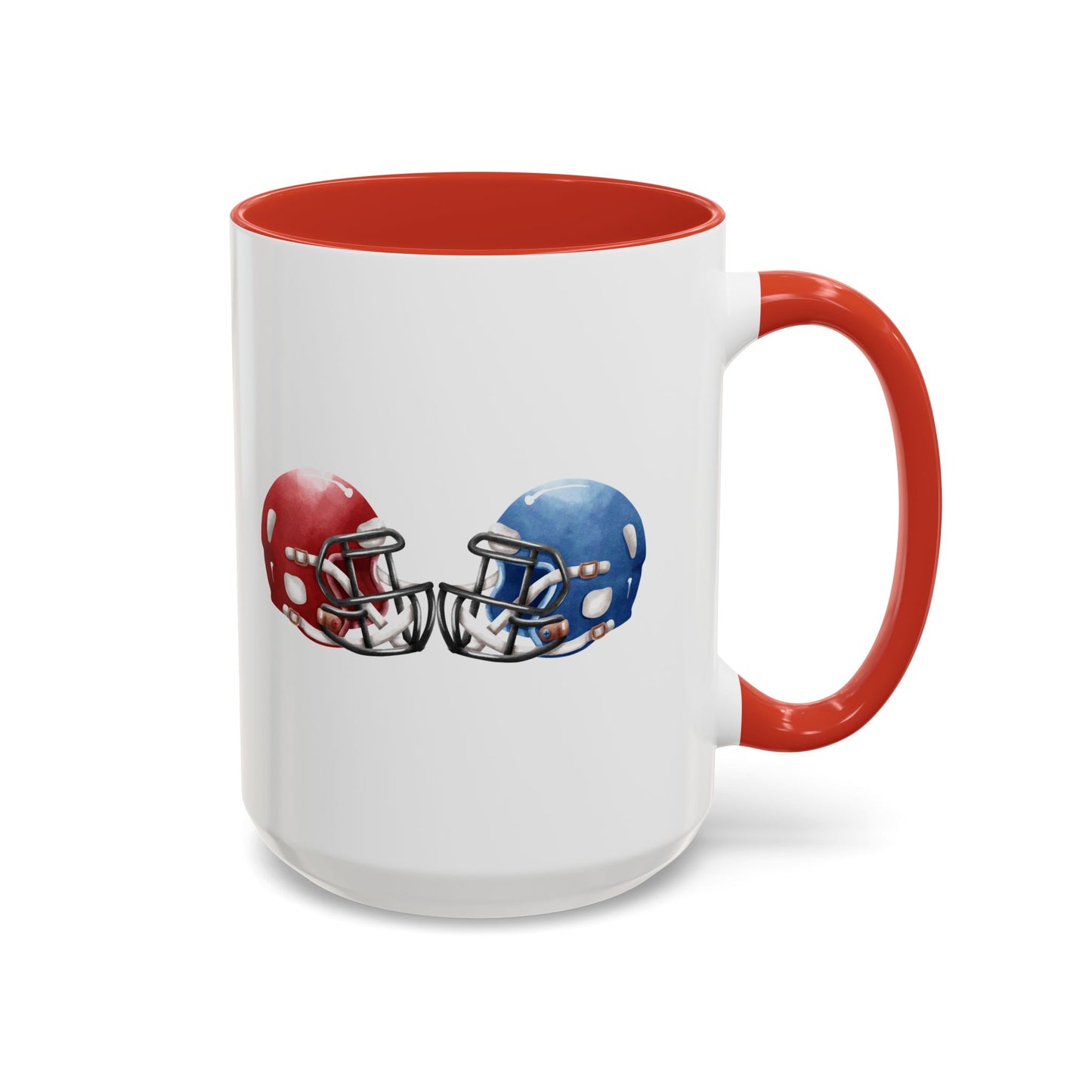 Football Helmet Coffee Mug — Red vs Blue Rivalry Accent Mug (11/15oz)