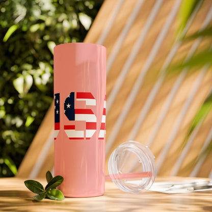 Skinny Tumbler — USA Flag 20oz Straw Tumbler (Patriotic Travel Cup)