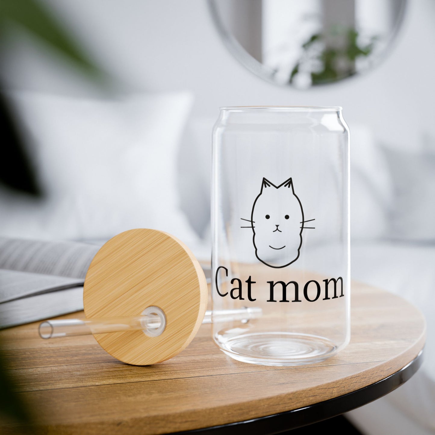 Cat Mom Sipper Glass - 16oz Cute Cat Lover Tumbler with Straw