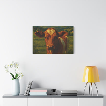 Cow Calf Portrait Canvas Print, Farm Animal Wall Art Decoration, Custom Matte Canvas Picture, Barnyard Animal Rustic Decor, Personalized - TRV