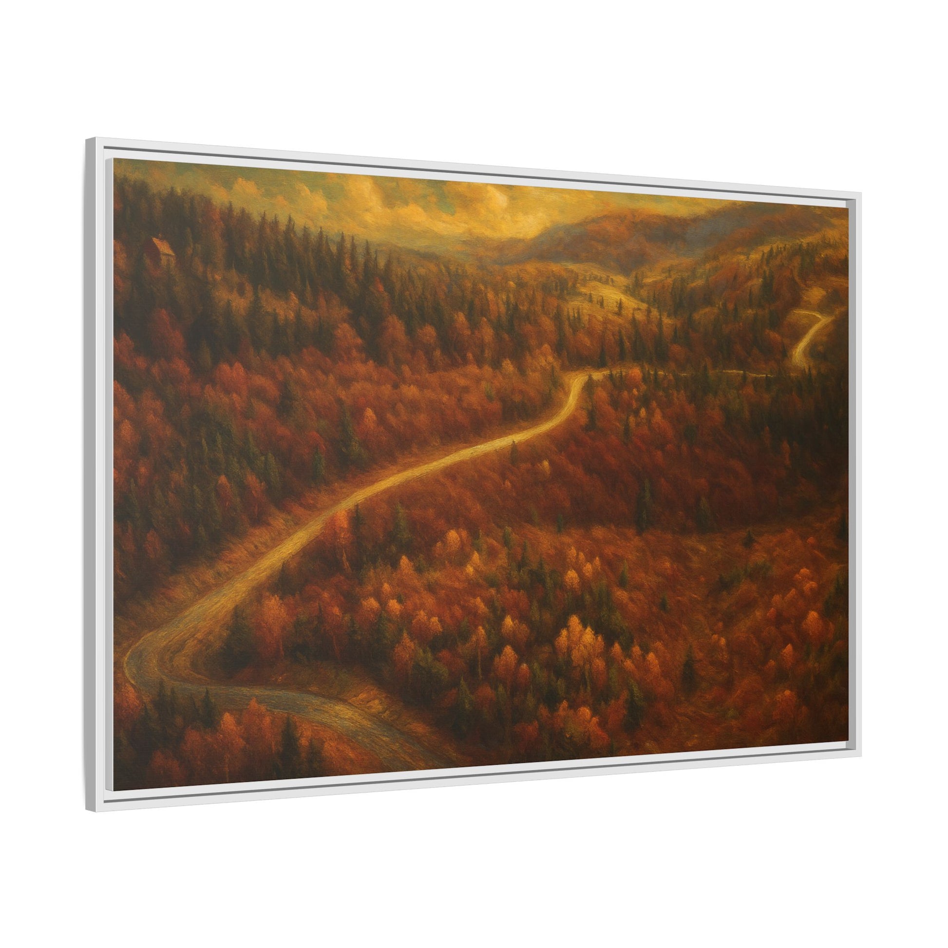Autumn Landscape Framed Canvas Art, Cozy Home Decor, Warm Fall Vibes, Gift for Nature Lovers, Perfect for Thanksgiving - TRV