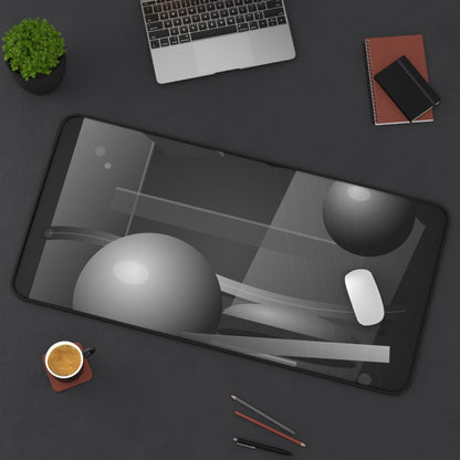 Monochrome Geometric Spheres Desk Mat | Abstract Grey Shapes Mouse Pad
