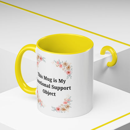 Floral Emotional Support Coffee Mug, Coffee Lover Gift, Funny Mug, Self-Care Necessity, Floral Design Mug, Unique Gift for Friends