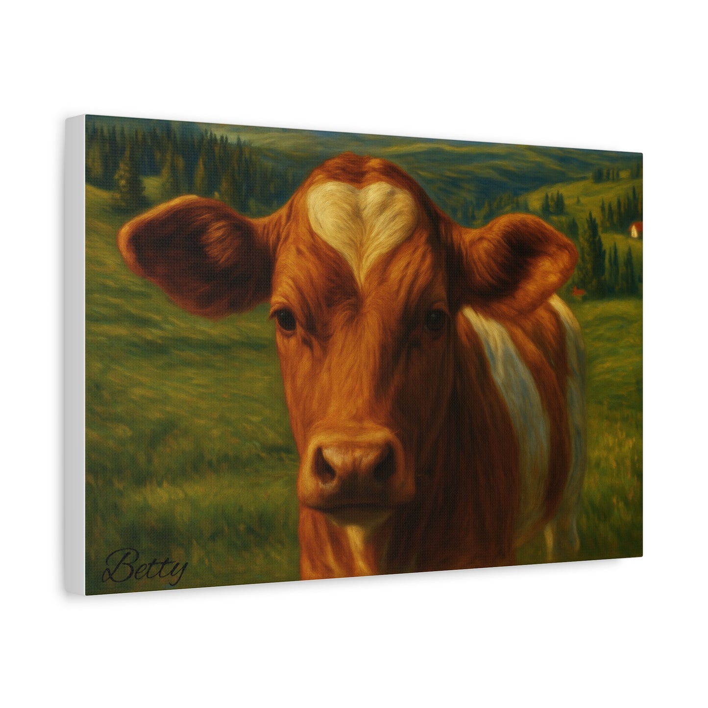 Cow Calf Portrait Canvas Print, Farm Animal Wall Art Decoration, Custom Matte Canvas Picture, Barnyard Animal Rustic Decor, Personalized - TRV