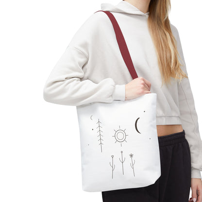 Minimal Moon and Sun Botanical Tote | Celestial Line Art Bag