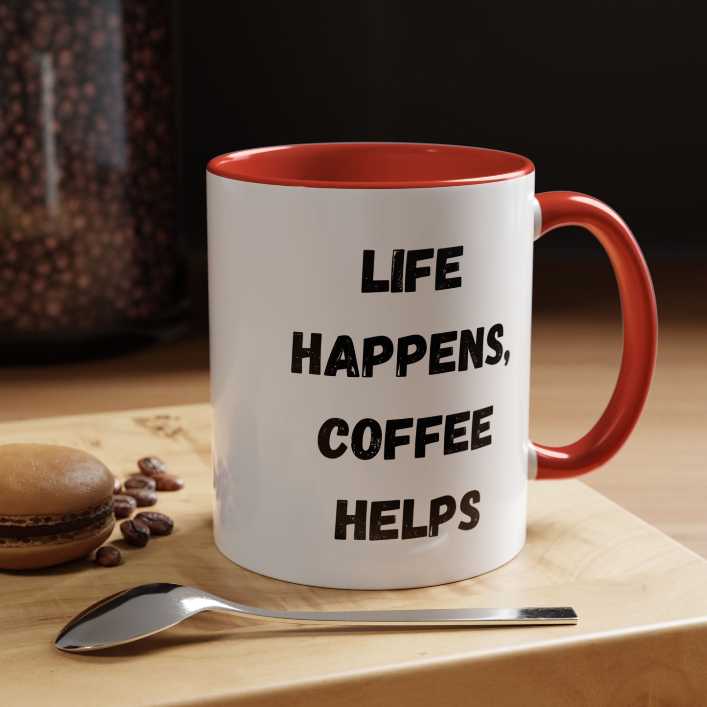Life Happens Coffee Mug - Inspirational Coffee Cup, Gift for Coffee Lovers, Motivational Mug, Black Accent Mug, Coffee Humor