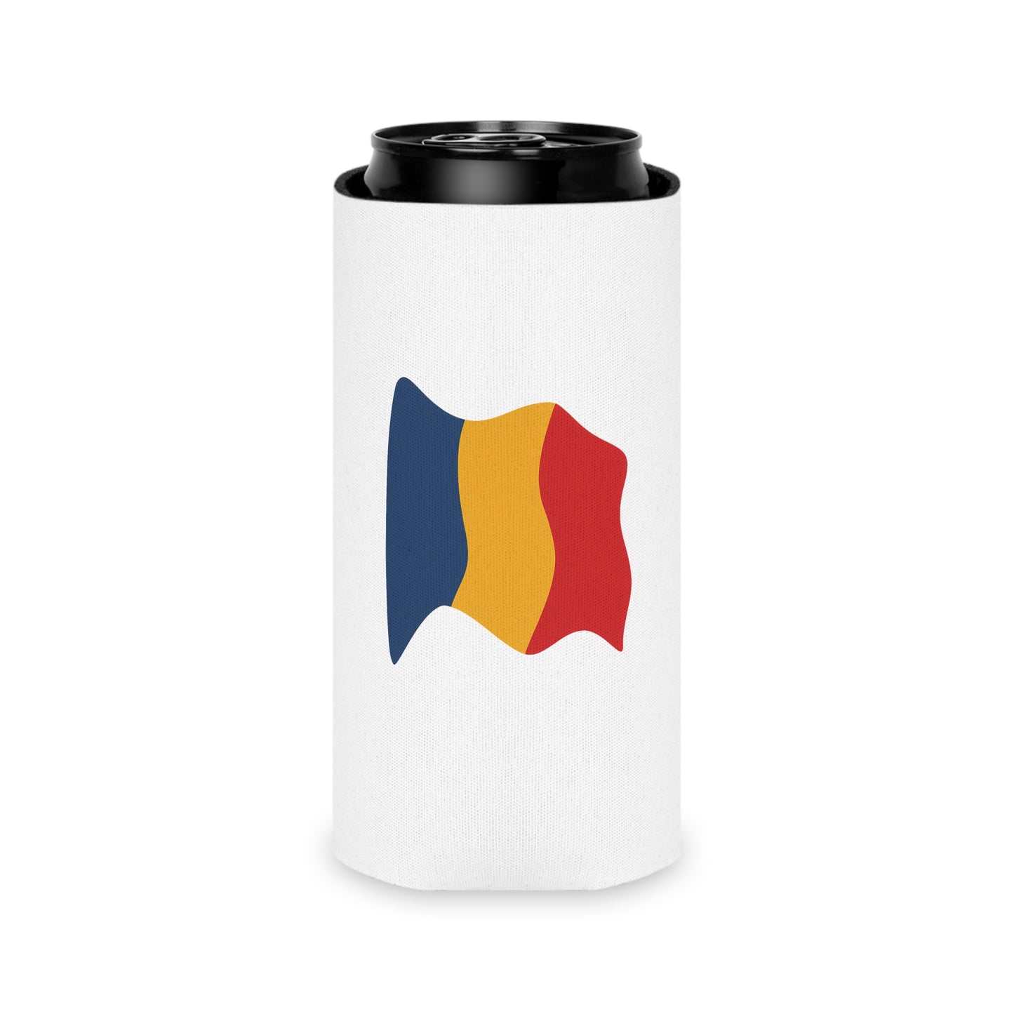 Romania Flag Can Cooler – Insulated Beer Koozie (Waving Tricolor)