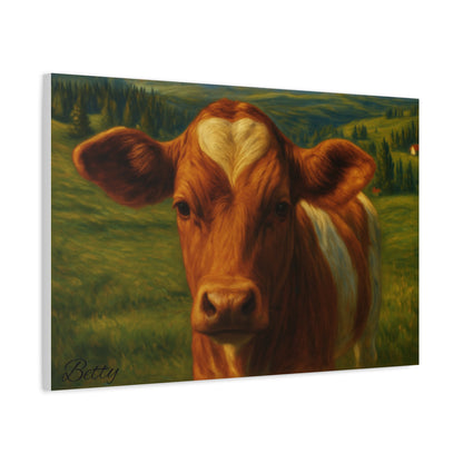 Cow Calf Portrait Canvas Print, Farm Animal Wall Art Decoration, Custom Matte Canvas Picture, Barnyard Animal Rustic Decor, Personalized - TRV
