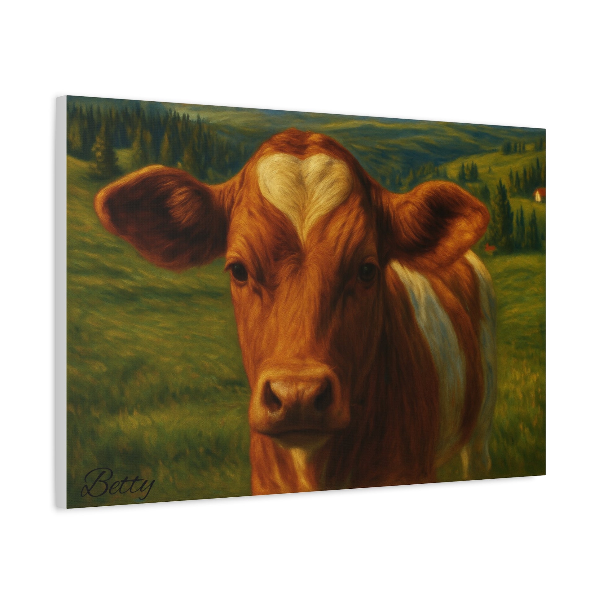 Cow Calf Portrait Canvas Print, Farm Animal Wall Art Decoration, Custom Matte Canvas Picture, Barnyard Animal Rustic Decor, Personalized - TRV