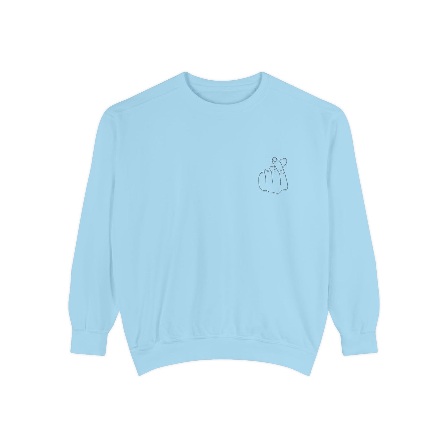 Minimalist Peace Hand Sweatshirt — Small Chest Line Art Crewneck