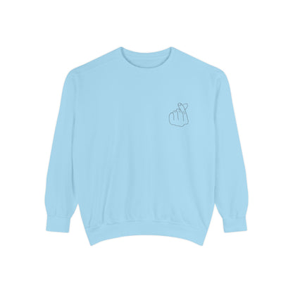 Minimalist Peace Hand Sweatshirt — Small Chest Line Art Crewneck