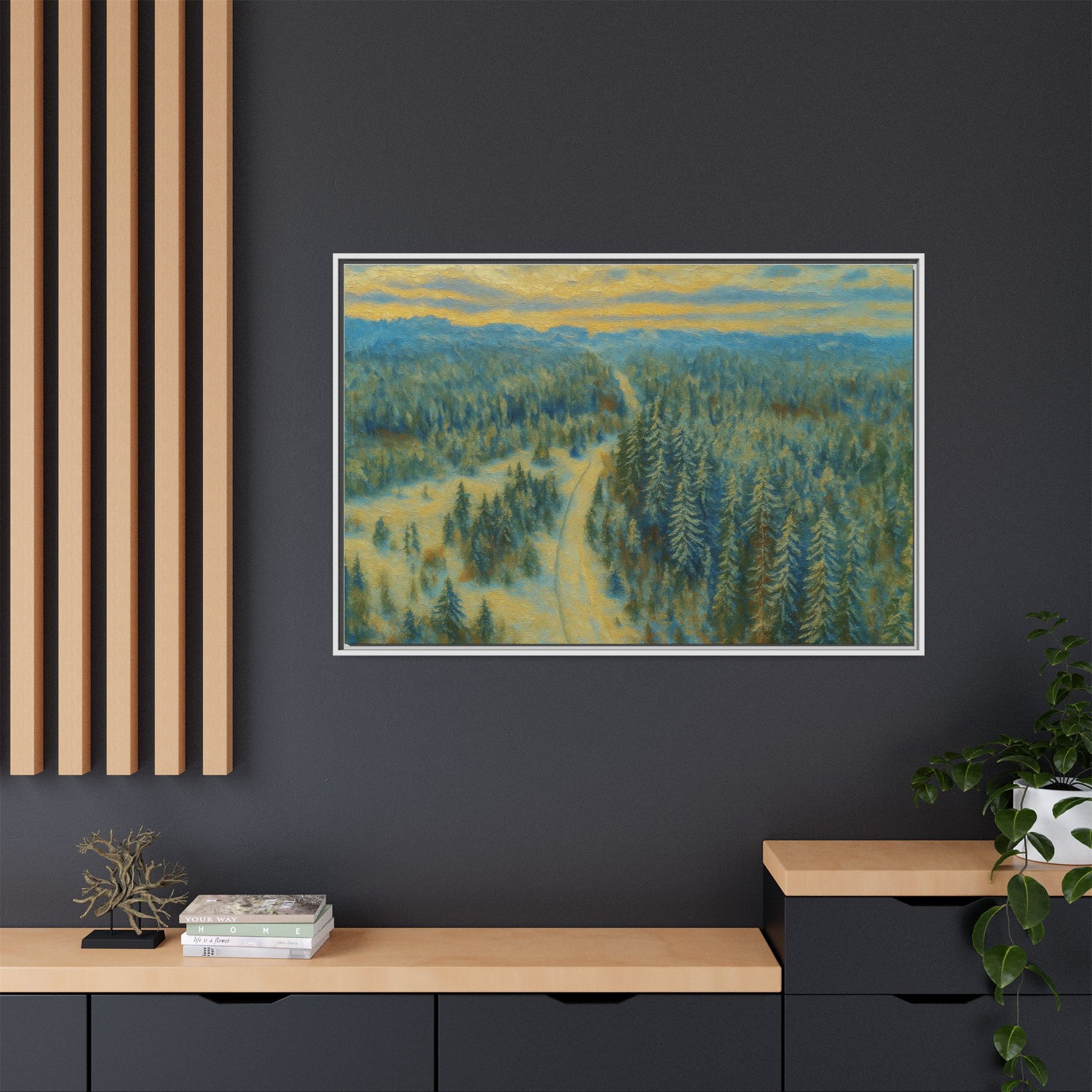 Framed Matte Canvas Art Print, Tranquil Forest Landscape, Home Decor for Nature Lovers, Wall Art for Living Room, Gift for Art Enthusiasts - TRV