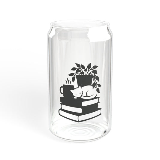 Glass Sipper Cup — Cozy Booklover Design (16oz)