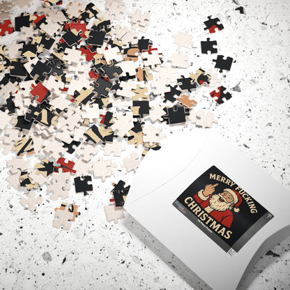 Irreverent Merry Christmas Puzzle | Santa Middle Finger Holiday Jigsaw
