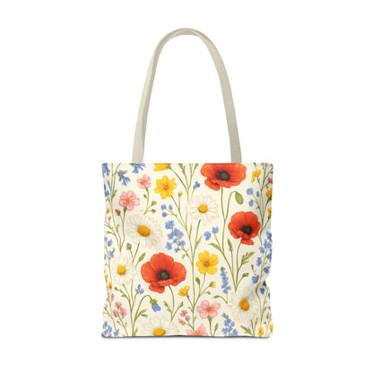 Wildflower Poppy Print Tote Bag | Floral All-Over Pattern