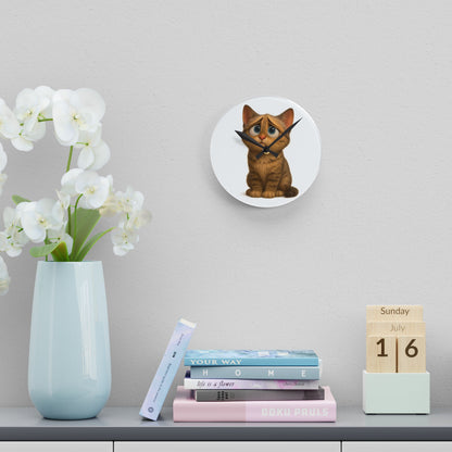 Sad Cartoon Kitten Acrylic Wall Clock – Cute Nursery Cat Decor