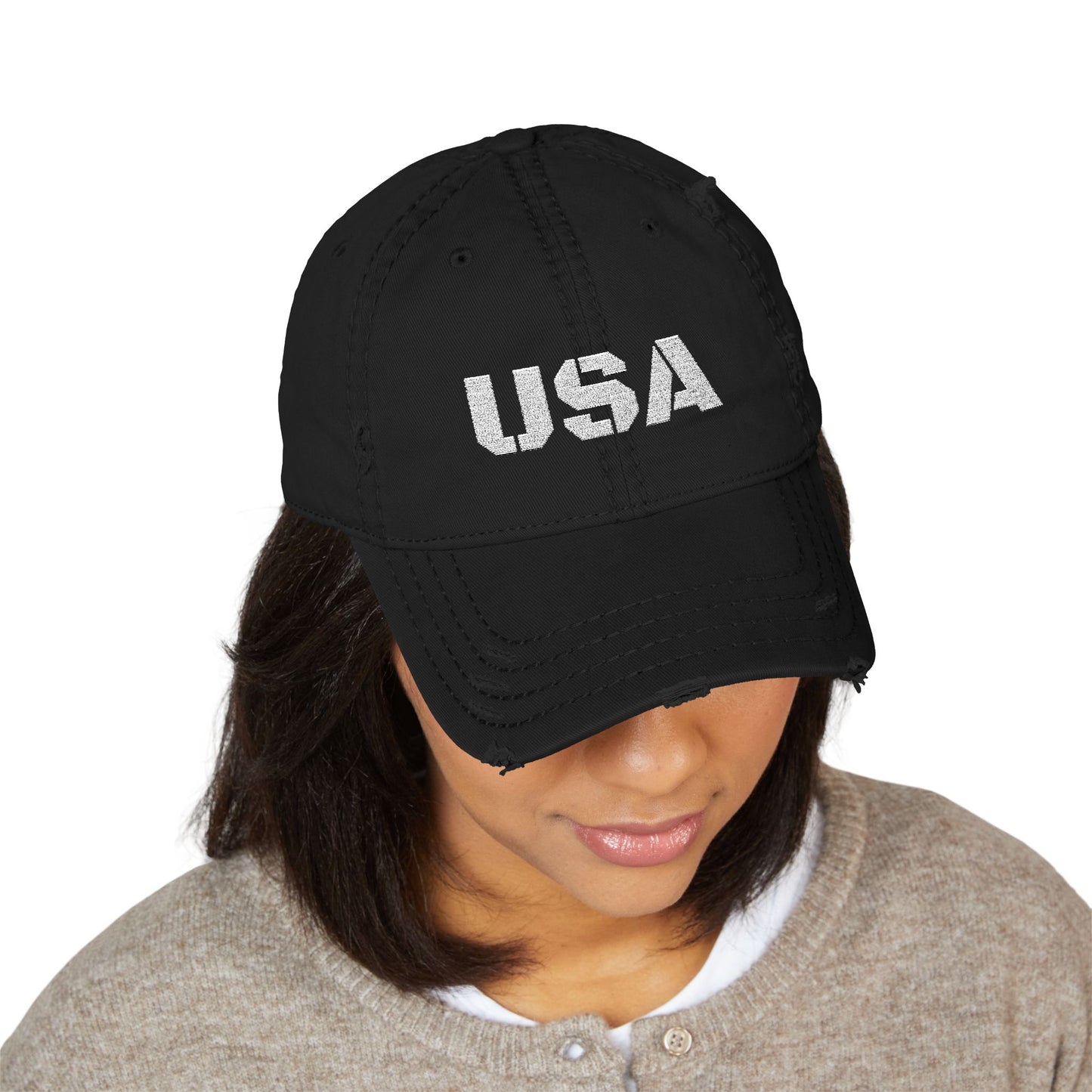 Distressed USA Dad Hat, Casual Cap, Vintage Style Hat, Unisex Baseball Cap, Embroidered Hat for Dad, Perfect Gift for Dad's Day - TRV