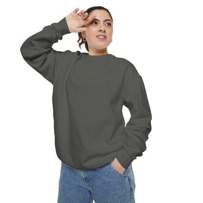 Minimalist Peace Hand Sweatshirt — Small Chest Line Art Crewneck