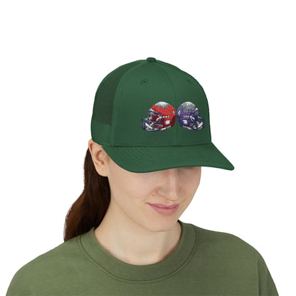 Sporty Snapback Trucker Cap with Football Helmets, Baseball Cap, Outdoor Activity Hat, Gift for Sports Fans, Team Spirit Wear - TRV