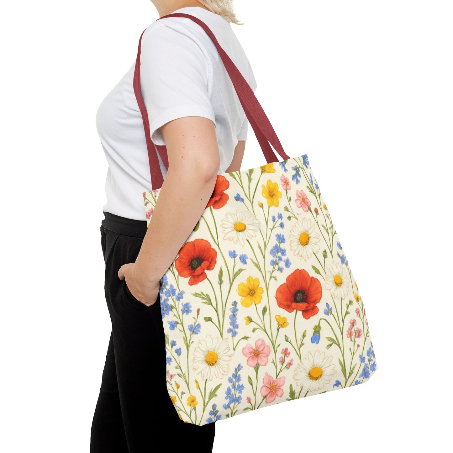 Wildflower Poppy Print Tote Bag | Floral All-Over Pattern