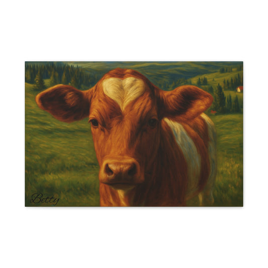 Cow Calf Portrait Canvas Print, Farm Animal Wall Art Decoration, Custom Matte Canvas Picture, Barnyard Animal Rustic Decor, Personalized - TRV