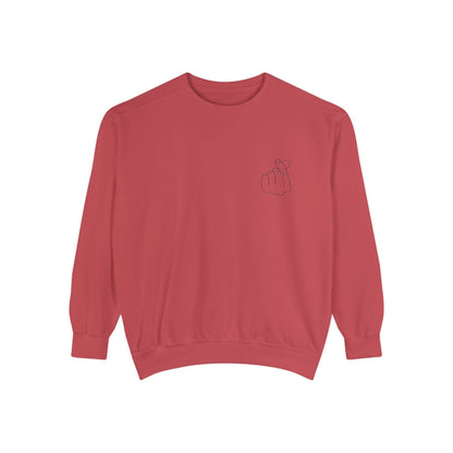 Minimalist Peace Hand Sweatshirt — Small Chest Line Art Crewneck