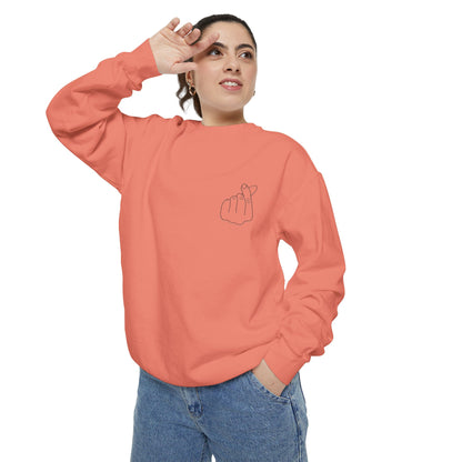 Minimalist Peace Hand Sweatshirt — Small Chest Line Art Crewneck