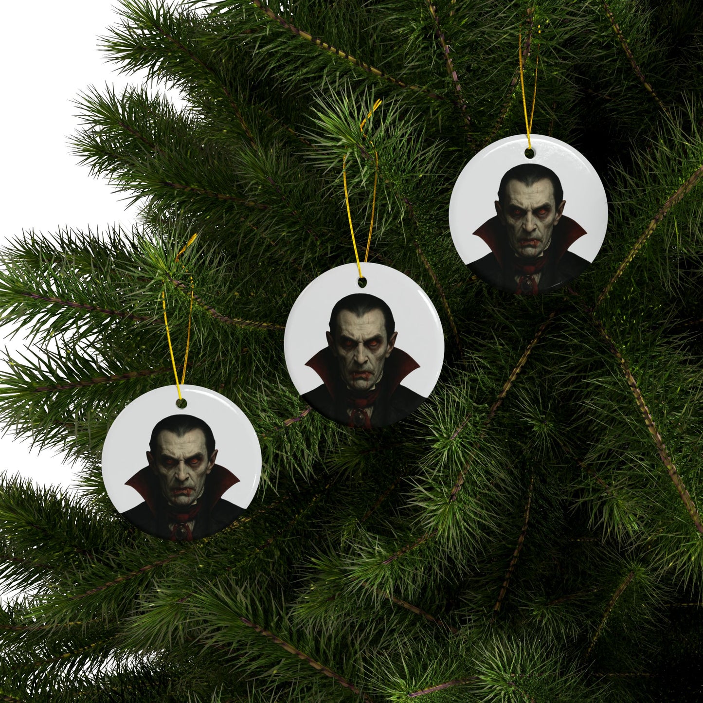 Vampire Portrait Ceramic Ornament — Two-Sided Gothic Christmas Decoration