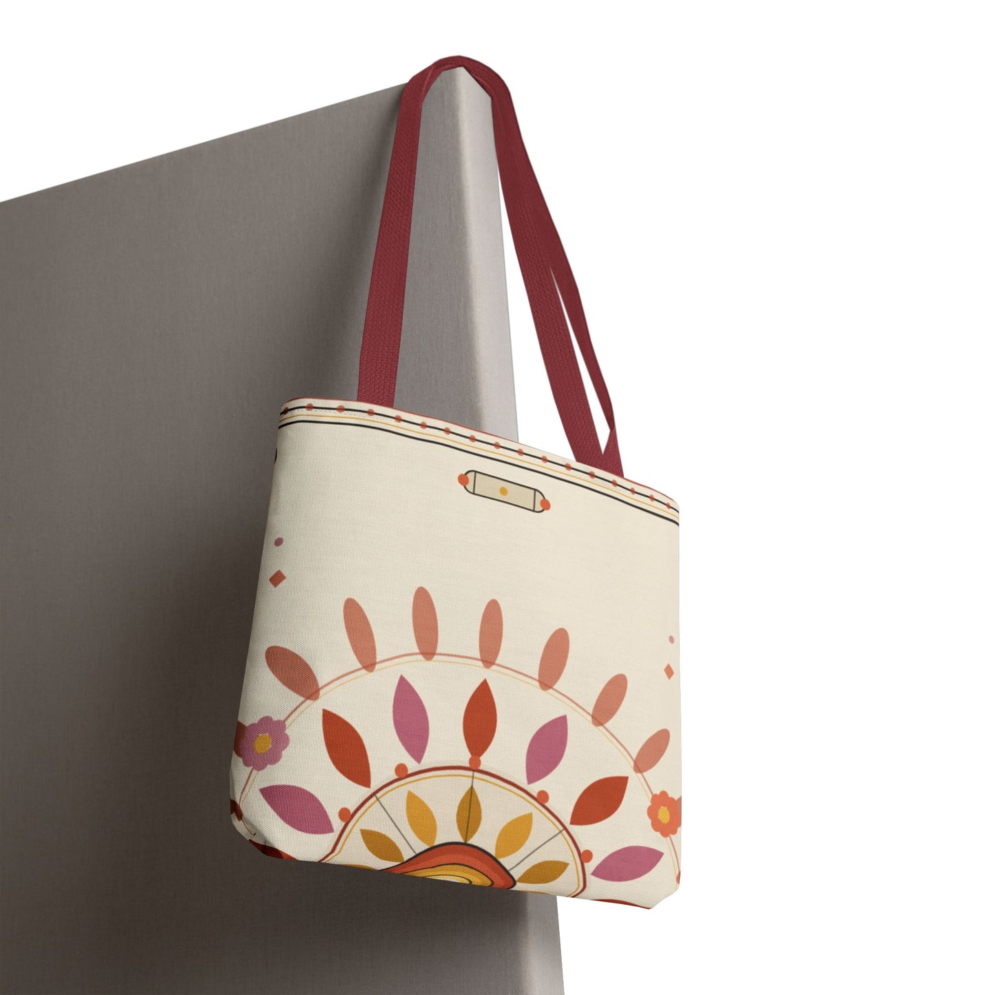 Boho Floral Mandala Tote Bag | Pastel Sunburst Pattern