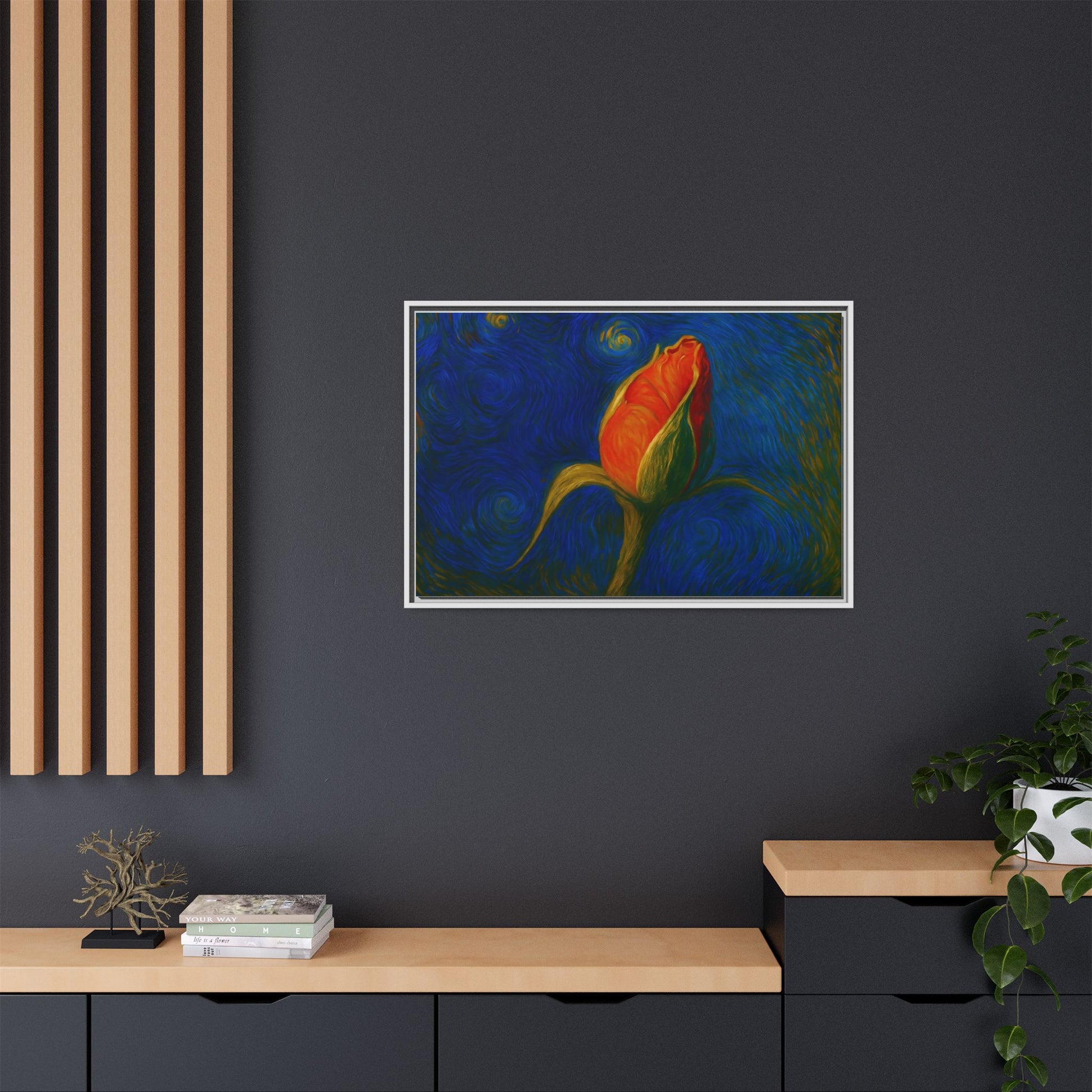 Red Rose Bud Painting Canvas Framed | Matte Wall Art - TRV