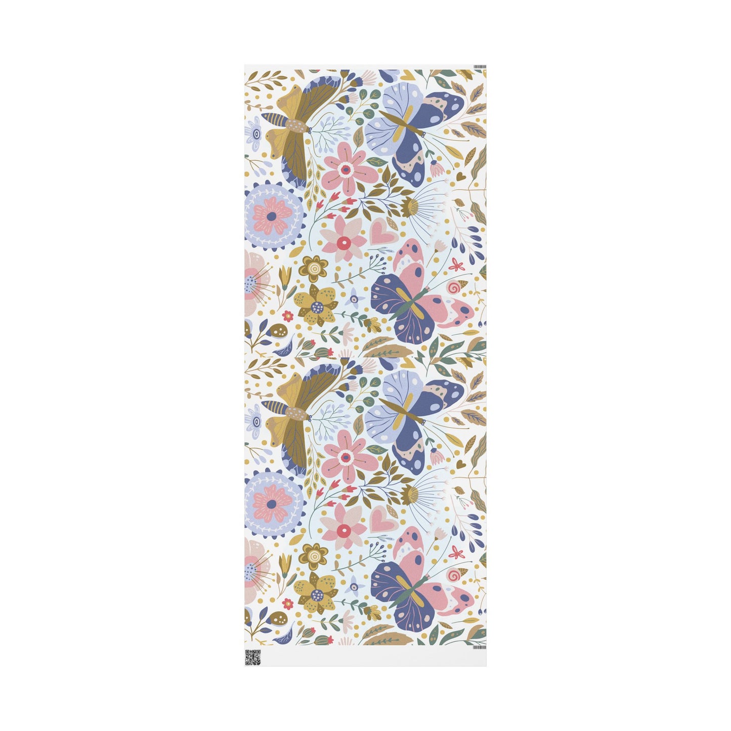 Floral Butterfly Wrapping Paper Roll — Elegant Blue & Gold Garden Gift Wrap