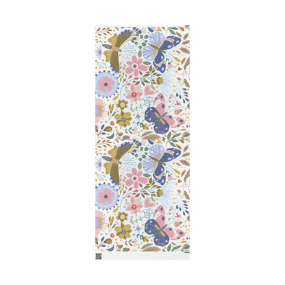 Floral Butterfly Wrapping Paper Roll — Elegant Blue & Gold Garden Gift Wrap