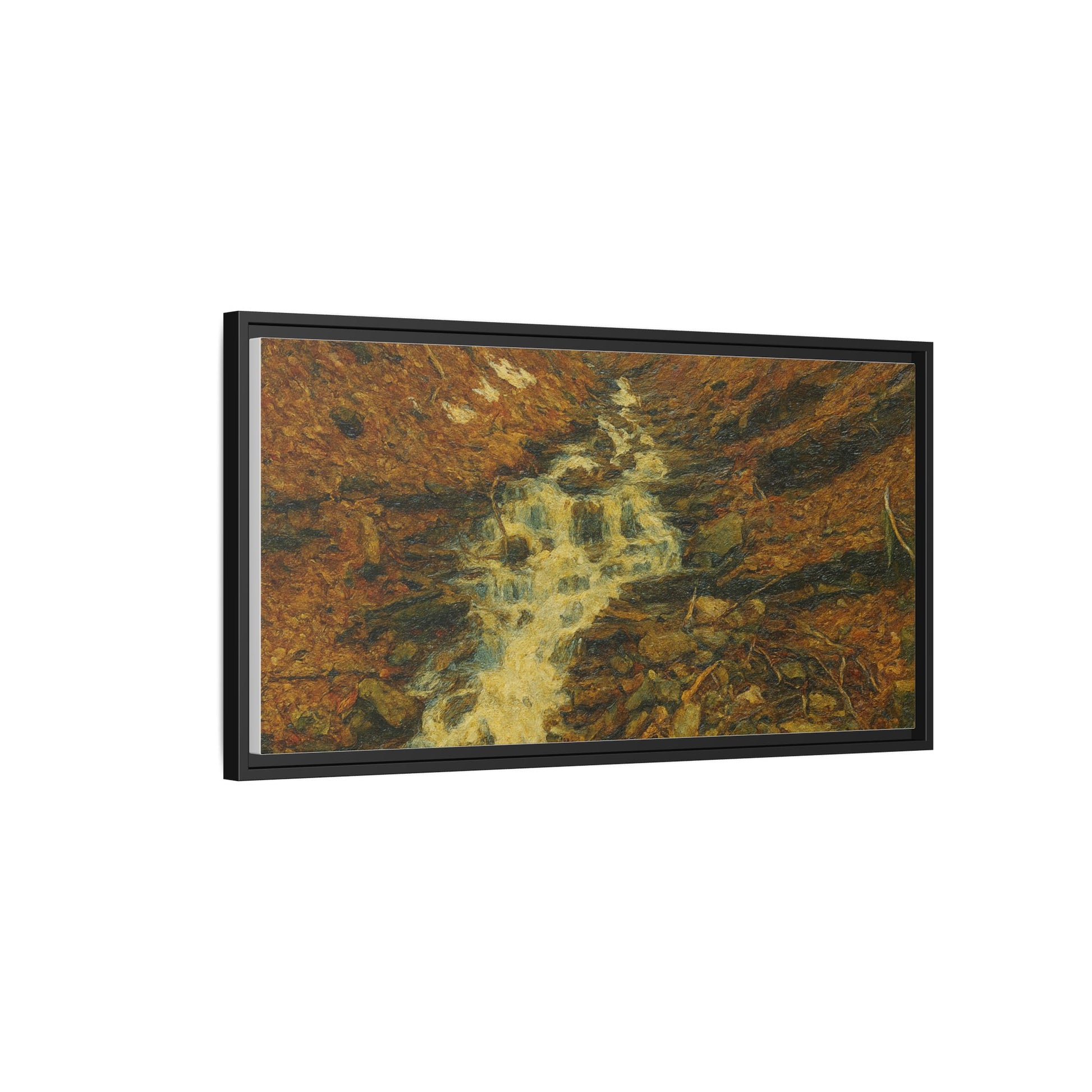 Serene Abstract Nature Canvas Art, Framed Wall Decor, Rustic Home Accent, Earthy Tone Artwork, Tranquil River Scene - TRV