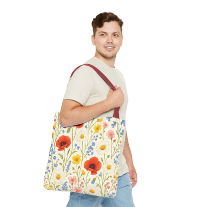 Wildflower Poppy Print Tote Bag | Floral All-Over Pattern