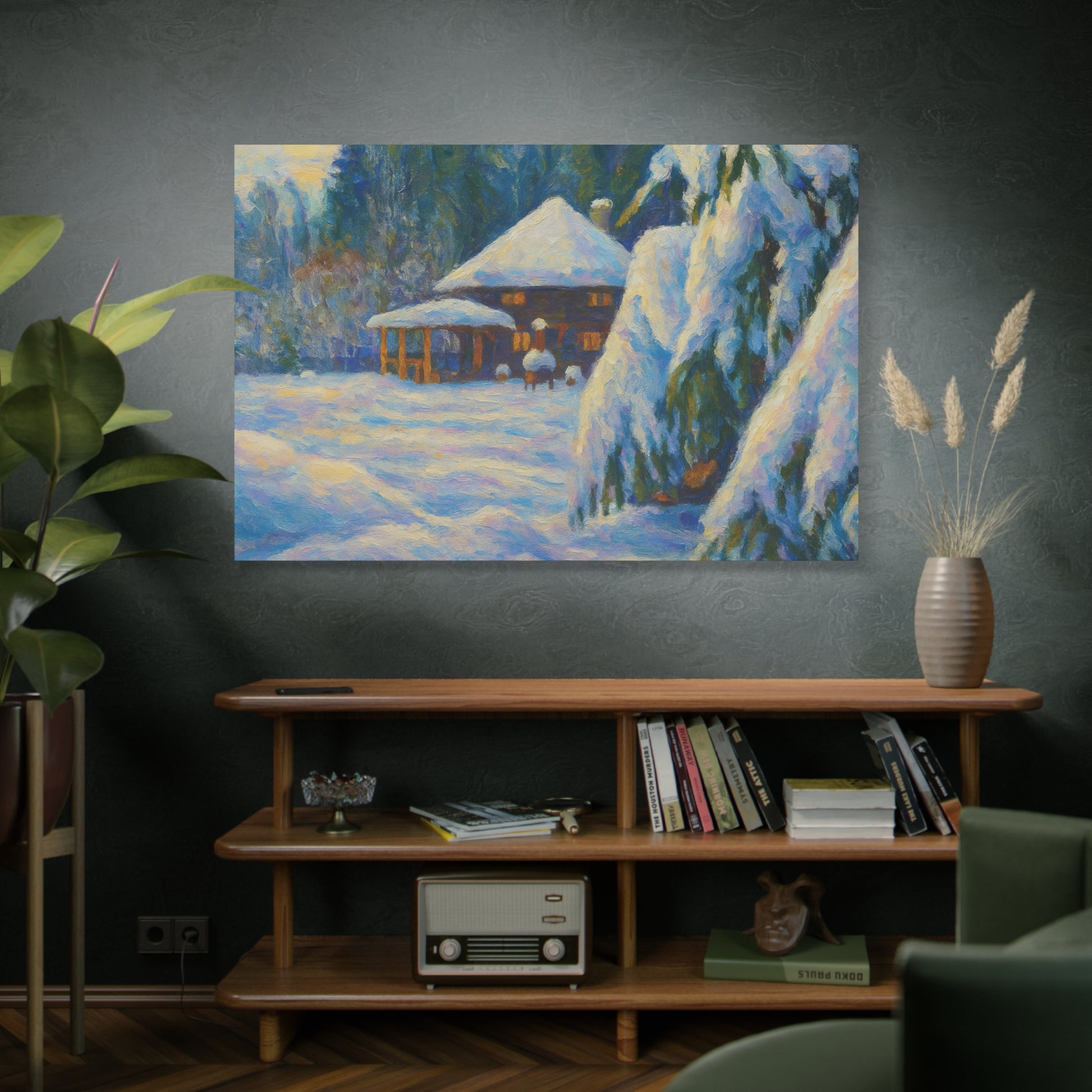 Winter Landscape Canvas Wall Art, Cozy Home Decor, Christmas Gift, Seasonal Artwork, Impressionist Style - TRV