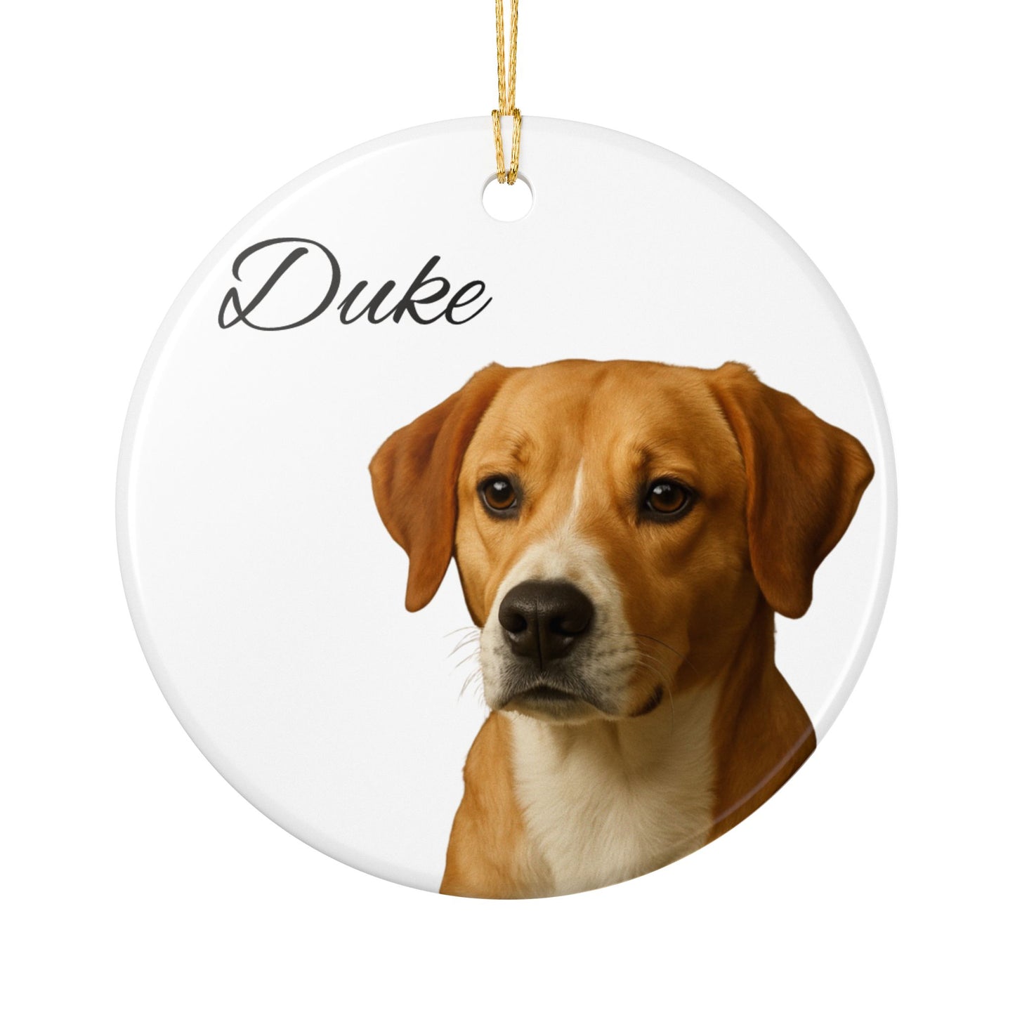 Personalized Dog Portrait Ornament Duke, Ceramic Ornament - TRV